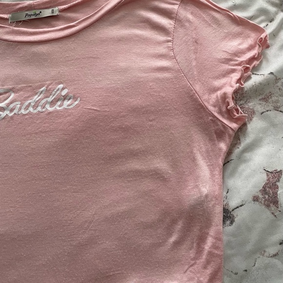 Papaya “Baddie” lettuce edge pink graphic crop top size L Barbiecore boho skater - Picture 14 of 16